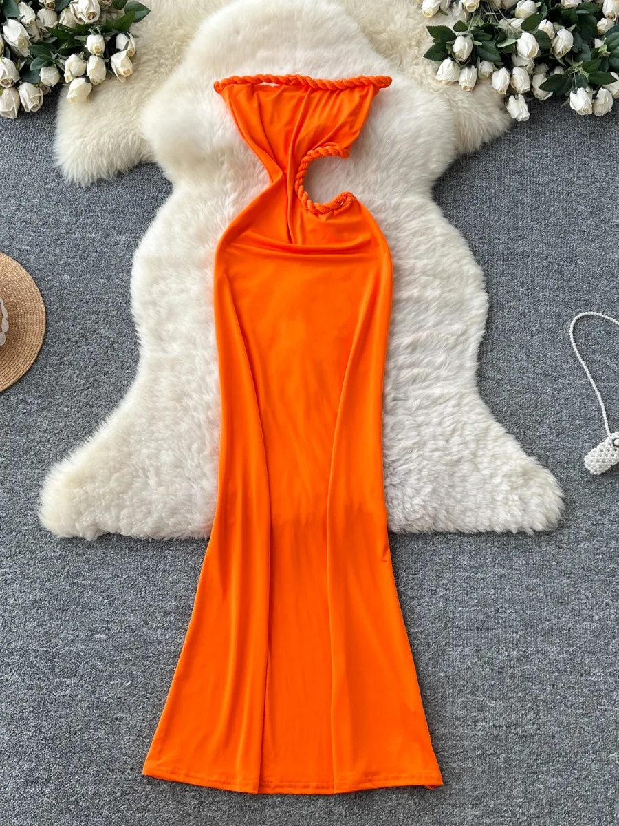 Foamlina dopamina chica caliente vestido de tubo sin tirantes mujeres verano recorte Twist diseño Irregular único hermoso vestido largo