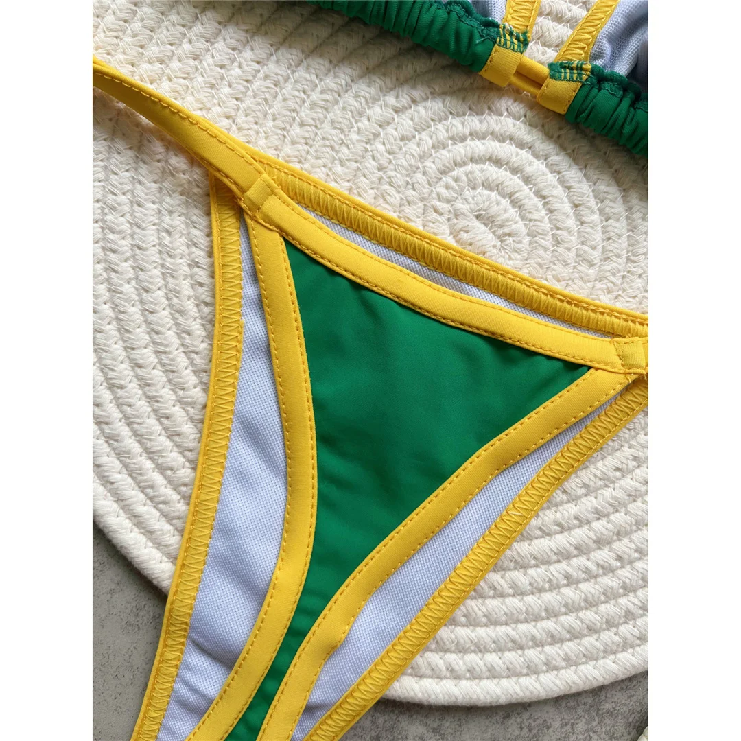 G-String Tanga Brasilianischer Bikini Damen-Badeanzug Zweiteiliger Bikini-Set Bather Brasilien-Flagge Badeanzug V6092 – Detail 19