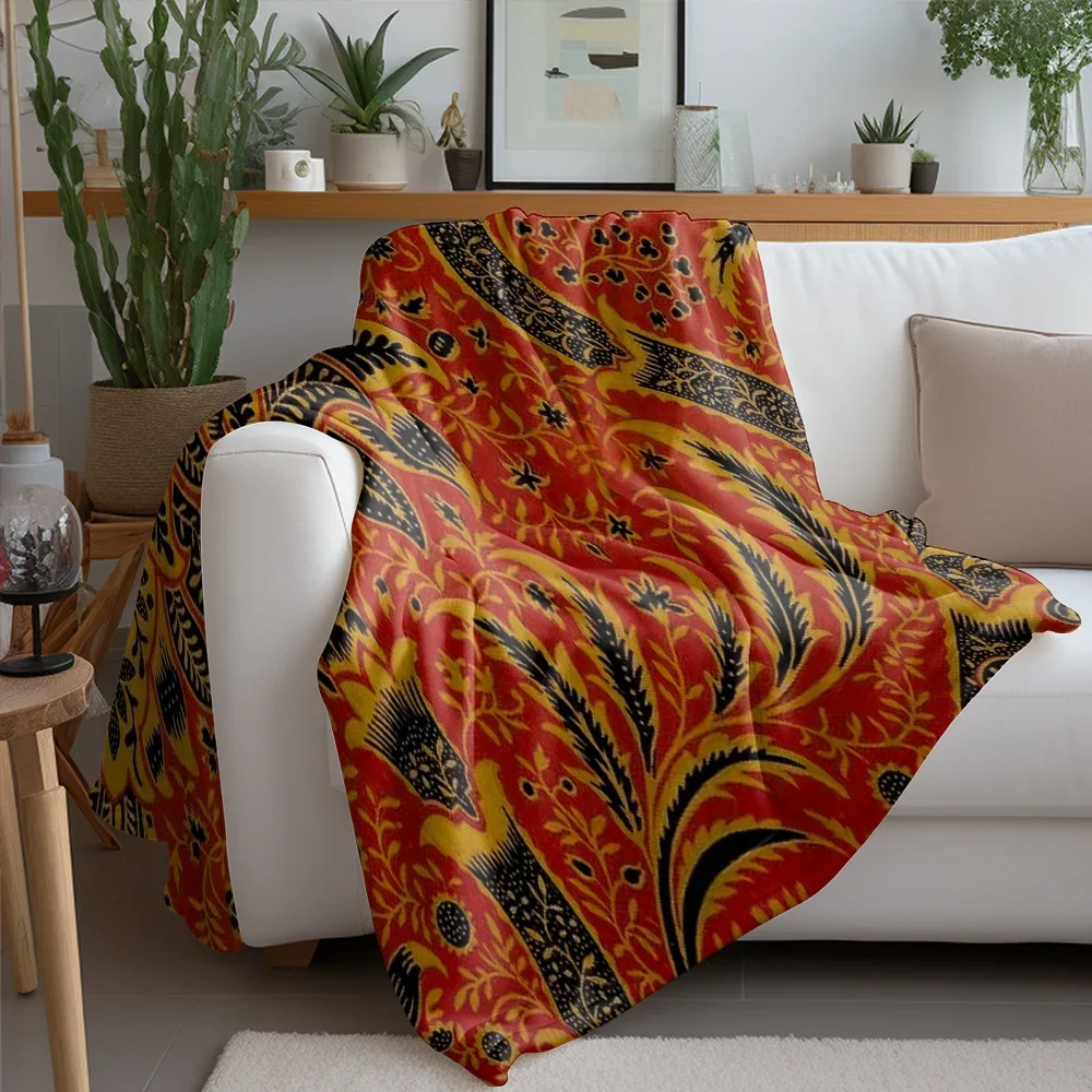 Vibrant Ethnic Batik Blanket Red Black Floral Pattern Sofa Bed Throw Decorative Cushion Cover Gift