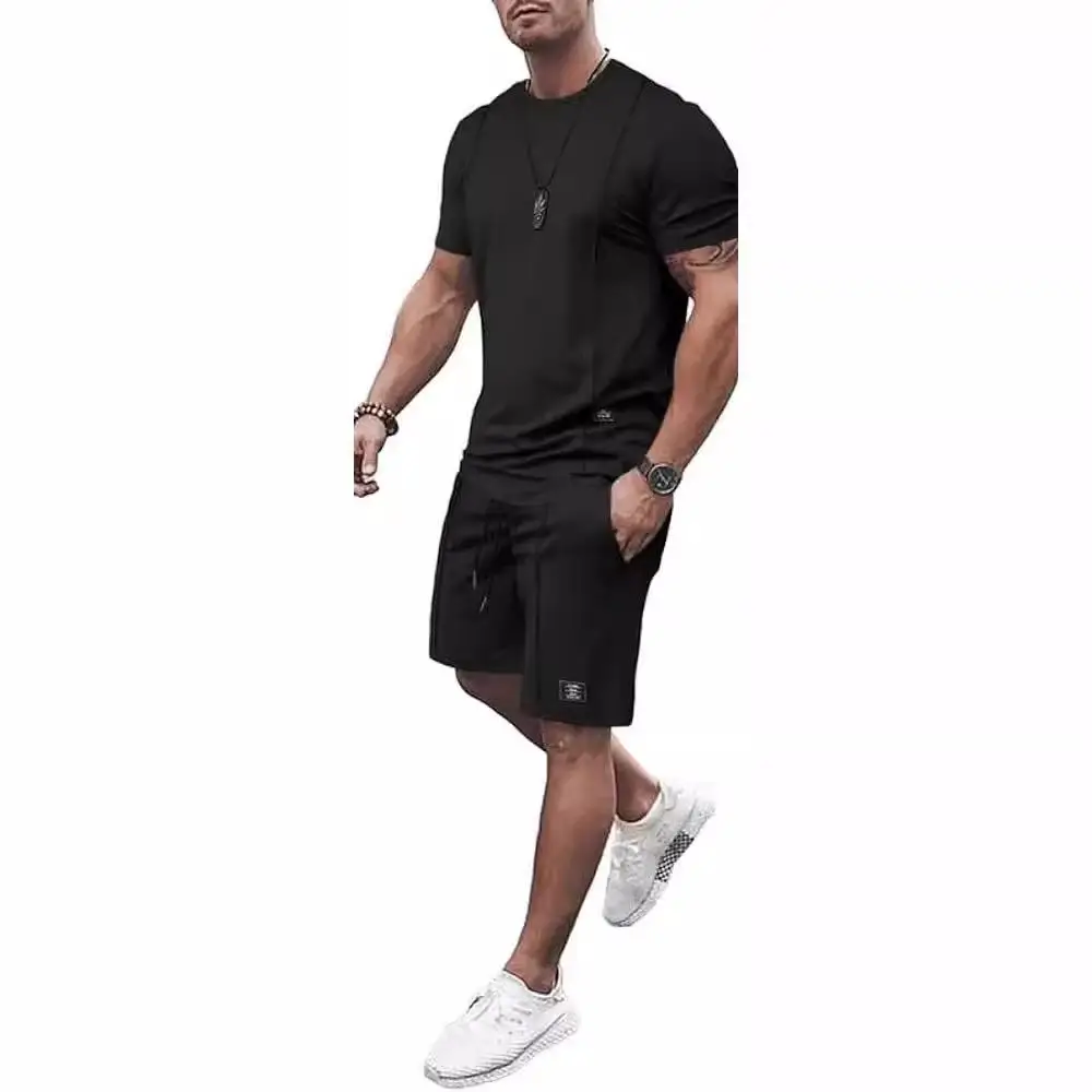 

Men's Casual Sport Set Trendy Color Two-Piece Suit Short Sleeve T-Shirt And Shorts Summer Leisure Outfit
