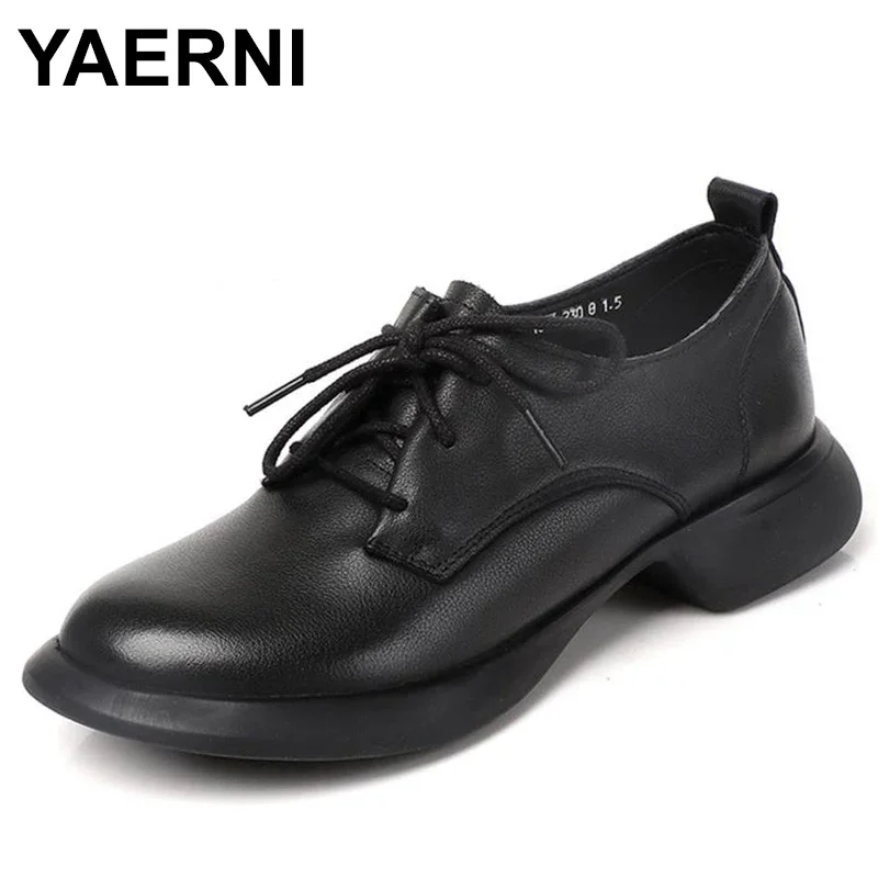 

Platform Shoes Women Genuine Calfskin Round Toe Cross Tied Closure Oxford Shoes Ladies Casual Flat Shoes Handmade