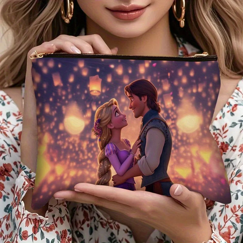 디즈니 라푼젤과 유진 로맨틱 만남 프린트 화장품 가방 1개 - 여성용 귀여운 다기능 지퍼 가방, 완벽한 여행용 지퍼 보관 가방