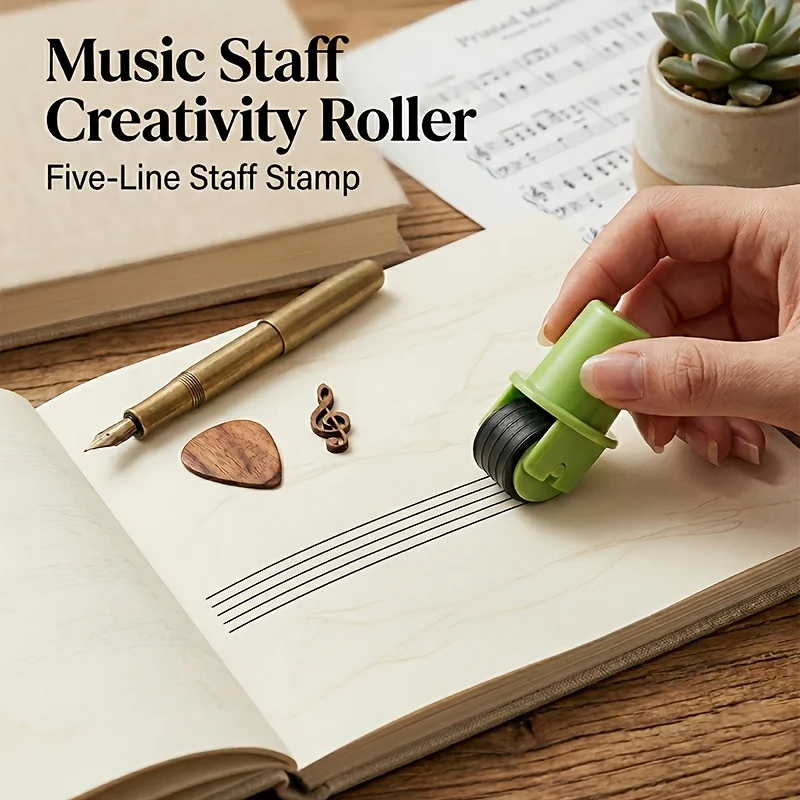 Self-Inking Music Staff Roller Stamp, 5-Line Musical Notation Drawing Tool, Instant Sheet Music Creator for Teachers & Students