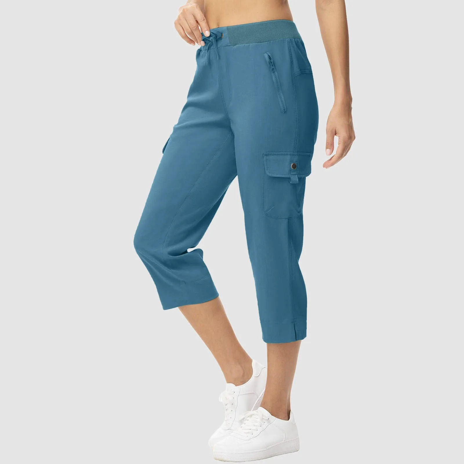 Jogging hose Frauen Jogger Cargo hose lässig Multi Taschen Reiß verschluss Seiten tasche Hose Cargo Baggy Capri hose Frauen