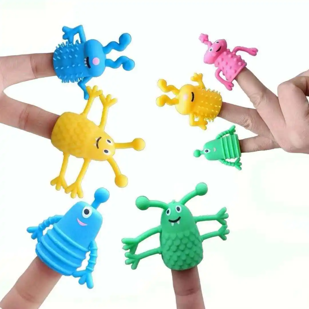 5PCS Cute Finger Toppers Kids Puppet Doll Soft Rubber Stretchy Fidget Toys for Role Playing Birthday Party Favors Gifts
