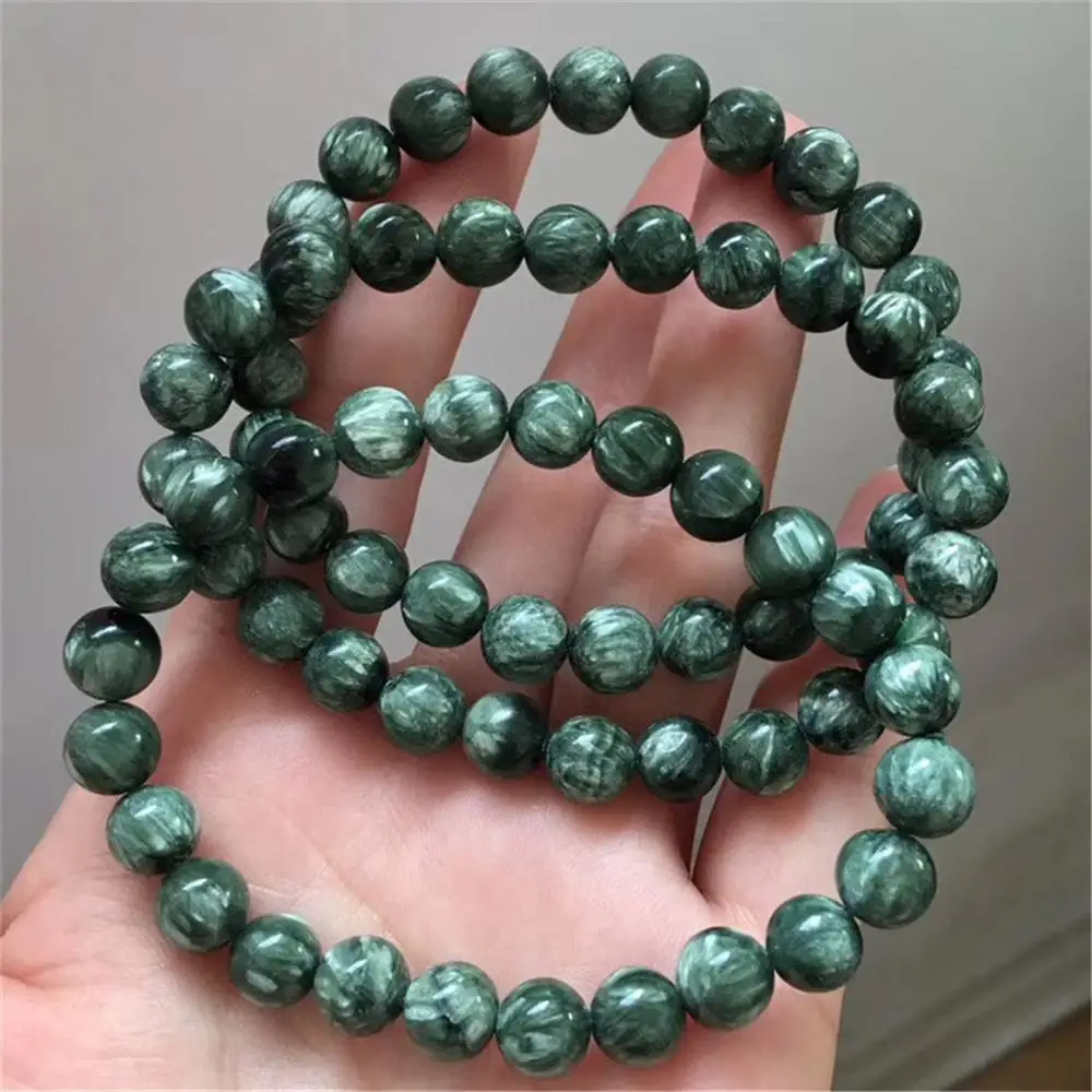 

Natural Green Seraphinite Round Beads Bracelet Women Men Jewelry Gemstone Seraphinite 8mm 9mm 11mm 12mm 13mm 14mm AAAAAA