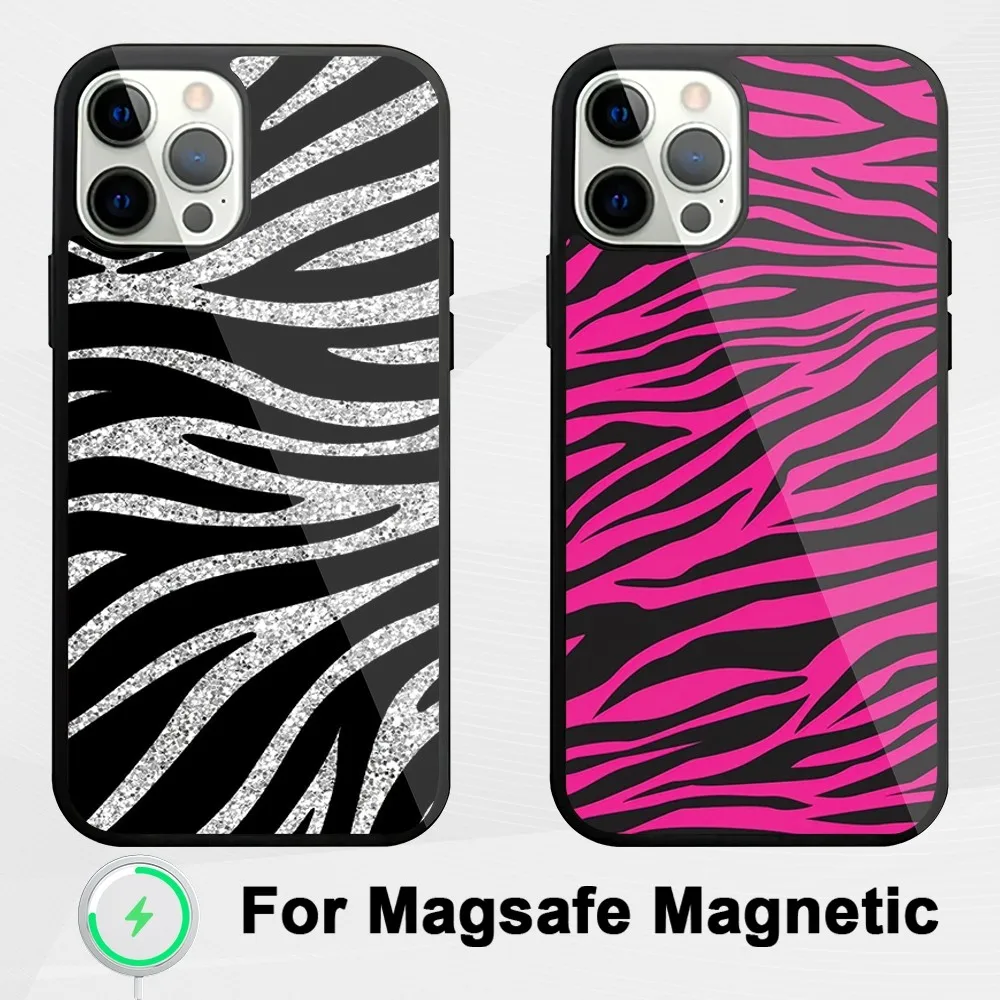 

Fashion Zebra Stripes Pink Cool Phone Case For iphone Pro 11 Max 13 Plus 12 14 Mini 15 Magsafe Magnetic Wireless Charging Shell