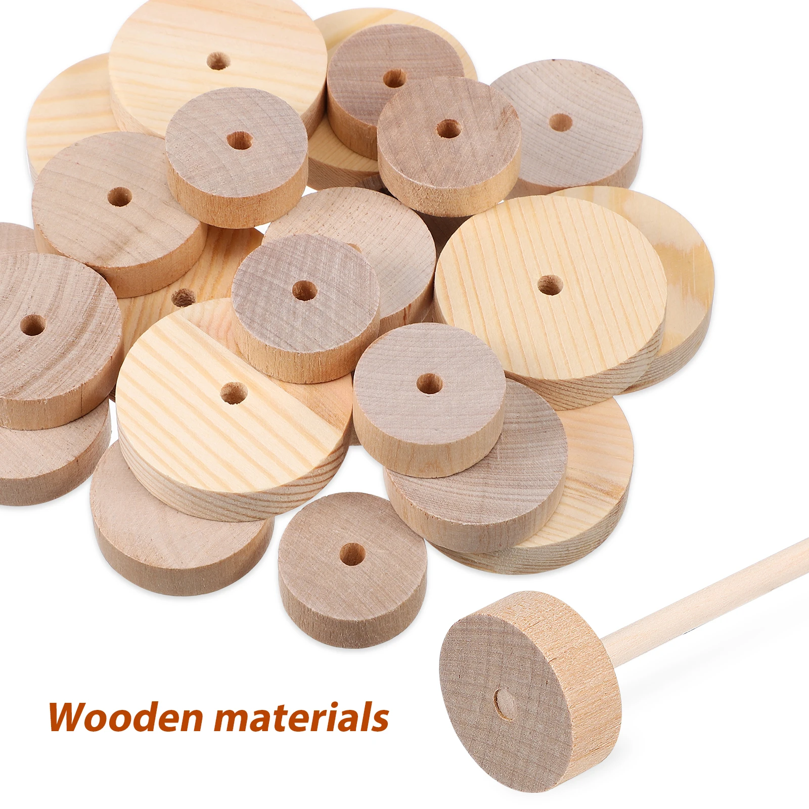 

1 set 28mm 35mm Wooden Wheels Set Unfinished Wheels And Sticks Each 16x150mm 8x100mm Sticks DIY Craft Accessories Building Toys