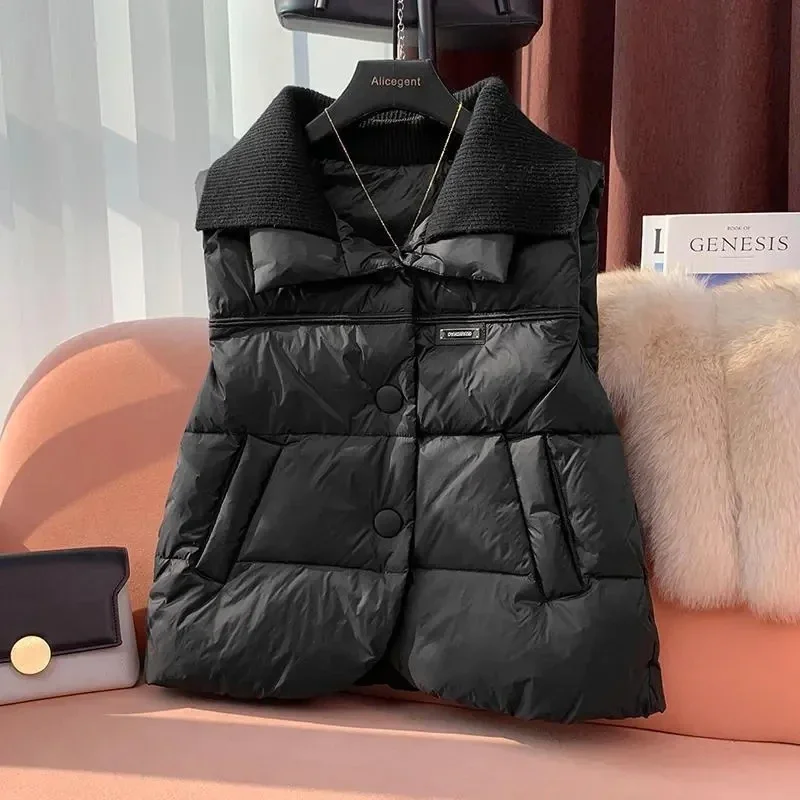 Women's Winter Down Cotton Vest Coat Sleeveless Splicing Ladies Outerweat Temperament Leisure Lady Parkas Waistcoat Jacket