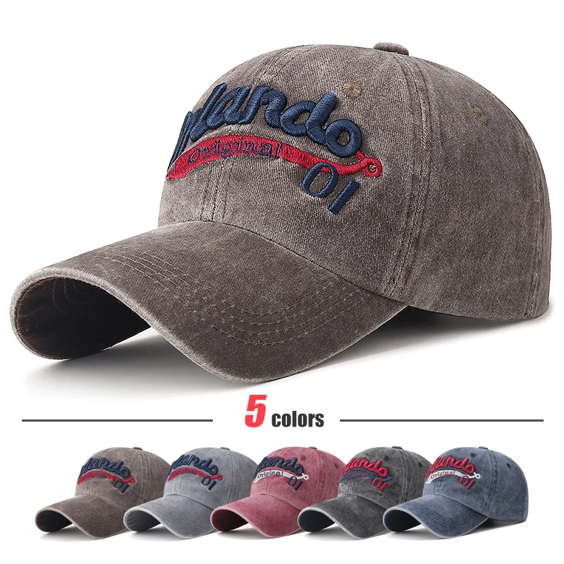 Retro outdoor letter embroidered washed soft top baseball cap for men and women, casual sun protection, curved brim