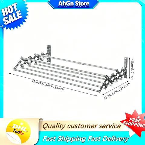 Stainless Steel Clothes Hanger Rack Wall Mounted Laundry Drying Rack Retractable Clothes Rack 7 Drying Rods