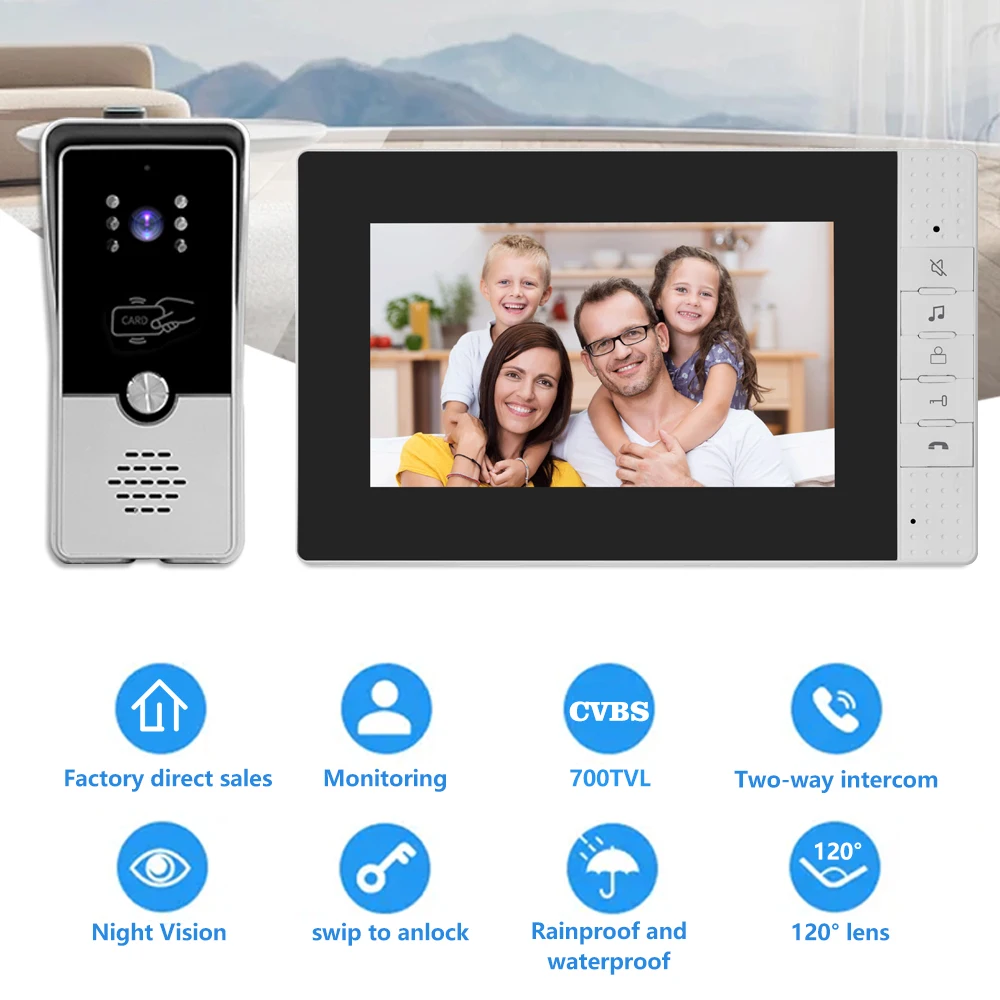 7-inch Video Intercom System Video Call Unlocking Surveillance Private House Doorbell Video Intercom