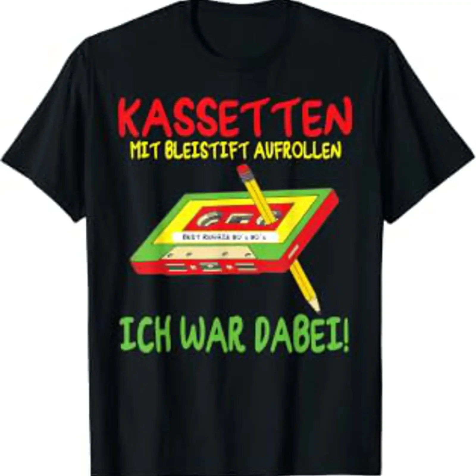 80s 90s Retro Party Fancy Dress Cassette 80's 90's T Shirt black vintage Washed Comfortable Slightly Top For Everyday Wear