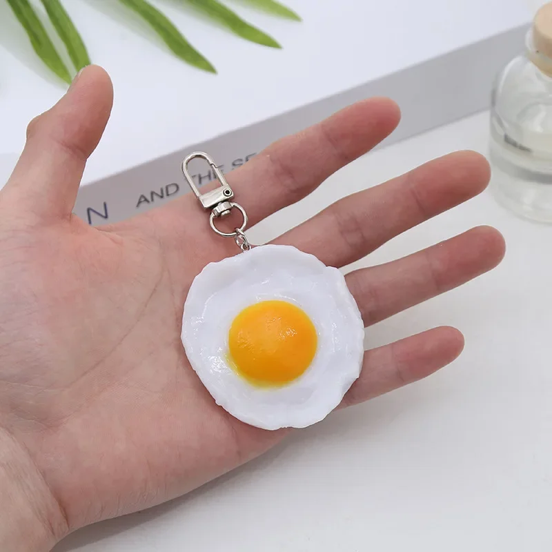 Cute Poached Egg Keychain Pendant Girl Students Funny Food Bag Pendant Key Chain DIY Keyring Jewelry Gifts