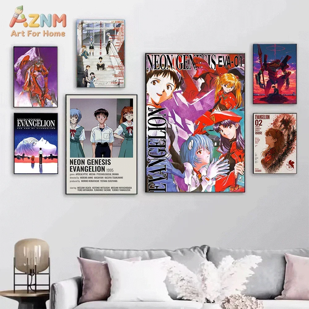 AZNM Neon Genesis Evangelion Canvas Wall Print Single Unframed Anime Poster Mark.06 Kaworu Asuka Rei Shinji School Uniform EVA