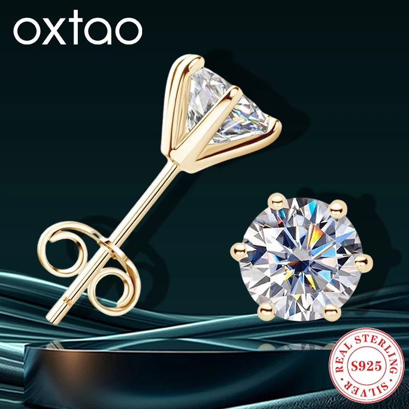 

OXTAO 0,5-4 карата мини-серьги-гвоздики с муассанитом для мужчин и женщин, сертифицированные оригинальные серьги из стерлингового серебра 925 пробы, пирсинг ушей, свадебные украшения