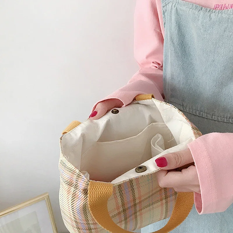 New Check Pattern Fashion Trendy Women Handbags Female Shopping Bag Canvas Pink Plaid Lady Hand Bag Snap Streetwear Tote Lattice