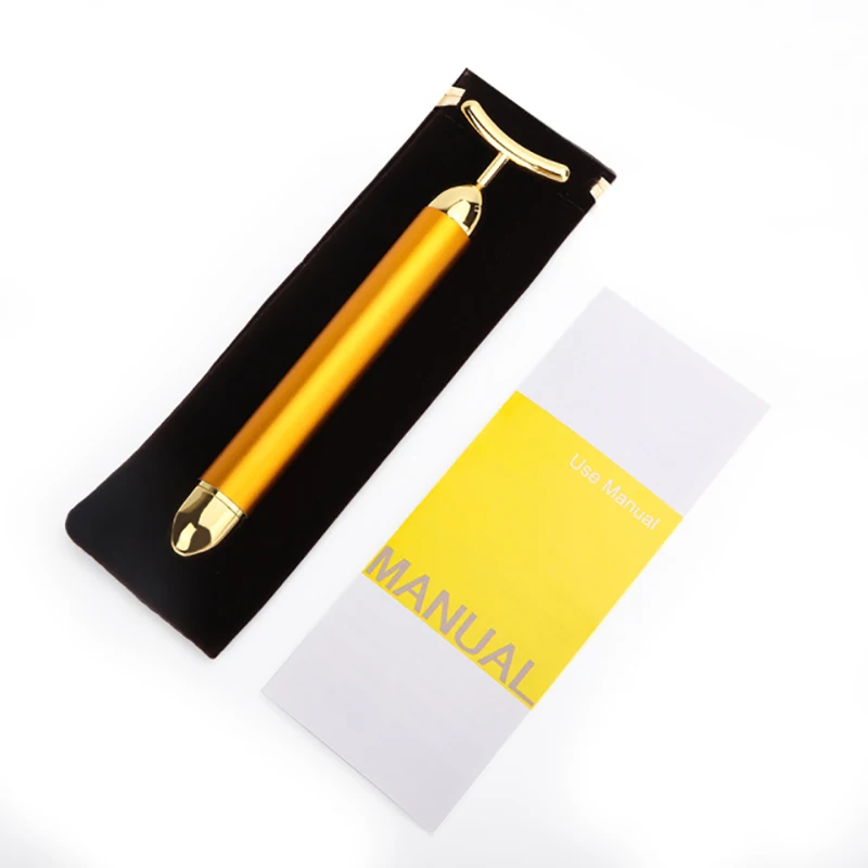 

24K Gold Face Roller Massage Vibration Slimming Massager Facial Skin Lifting Stick Facial Beauty T Shaped Vibrating Face Care