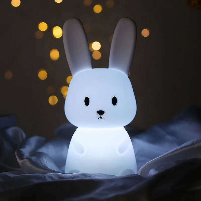 

Hot Selling Creative Pat Rabbit Silicone Night Light For Children Rabbit Bedside Companion Sleep Colorful Color Change