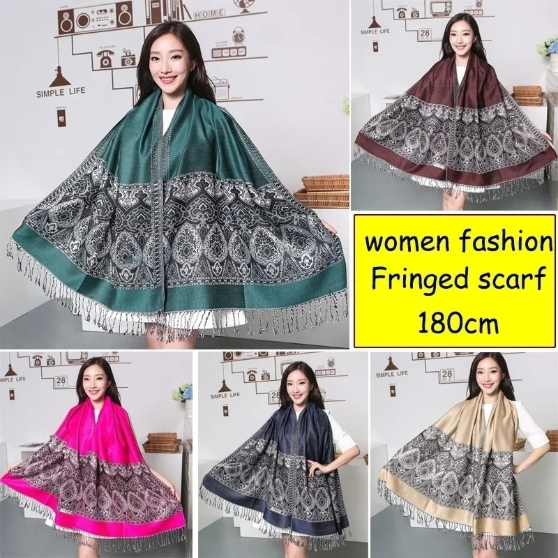 

New Women Fashion Warm Scarf Boho Retro Classic Printed Tassel Scarves 180cm Long Winter Scarf 1pcs