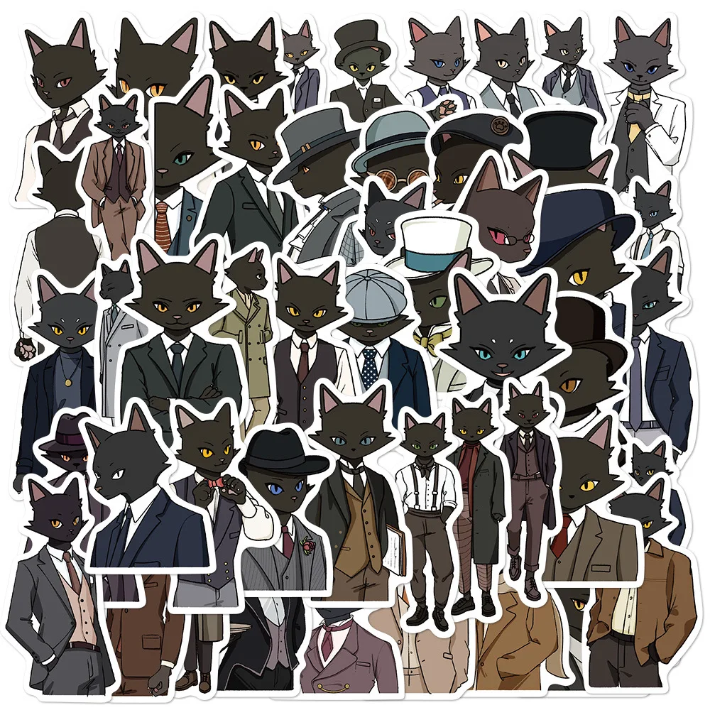 50/100 Stück Cartoon-Aufkleber mit schwarzer Katze im Gentleman-Stil zum Dekorieren von Computern, Koffern, Laptops und Schreibwaren