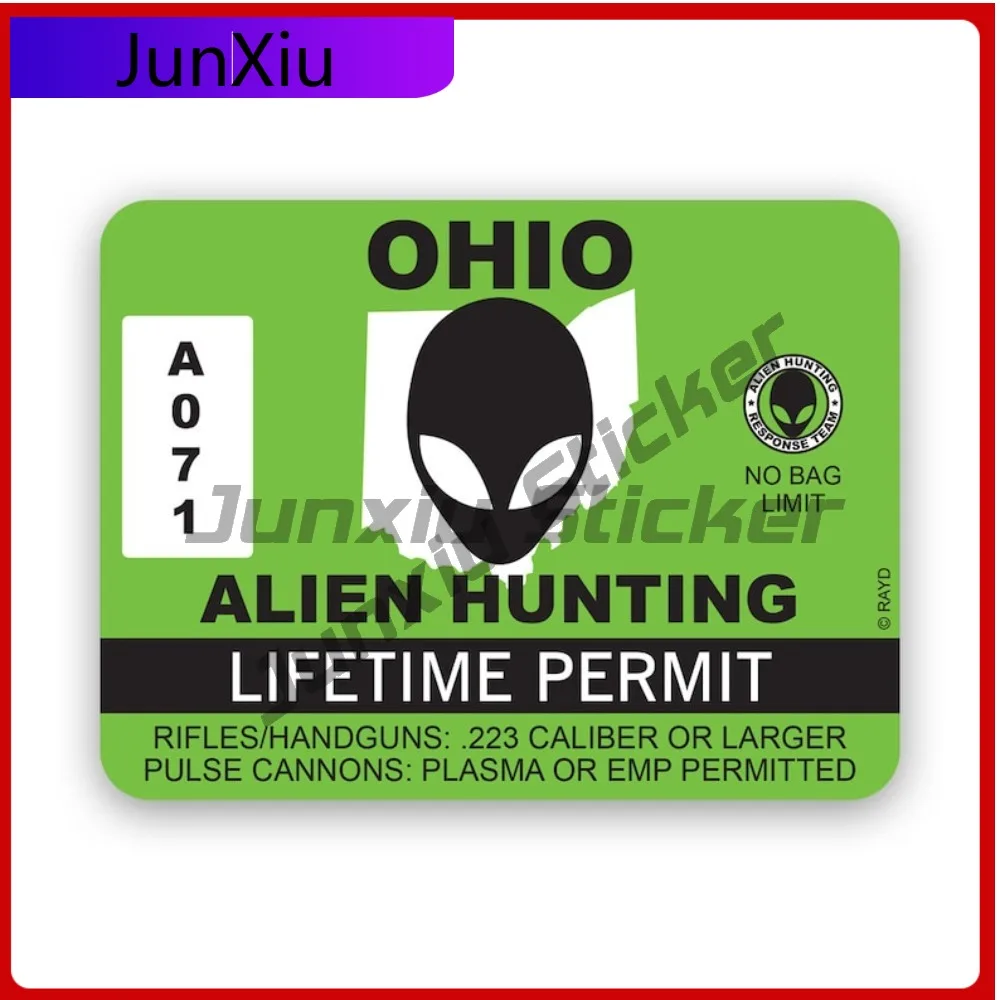 

Ohio Alien Hunting Permit Sticker Waterproof Cool Bumper Waterproof Vinyl Decal For Motorcycle Helmet Sticker Protection Sticker