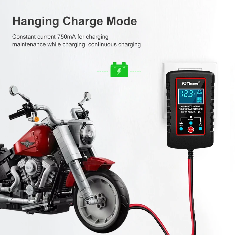 EAFC 12V 6V Motorcycle Car Battery Charger 2A Fully Automatic Lead Acid Battery Charger Mini Motorcycle Toy Battery Charger