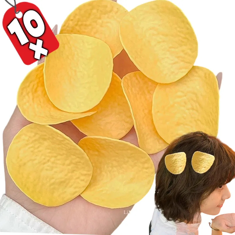 

5/10 шт. Забавные заколки для волос в виде картофельных чипсов для женщин и детей, имитация еды, заколки для челки, боковые заколки, аксессуары для волос