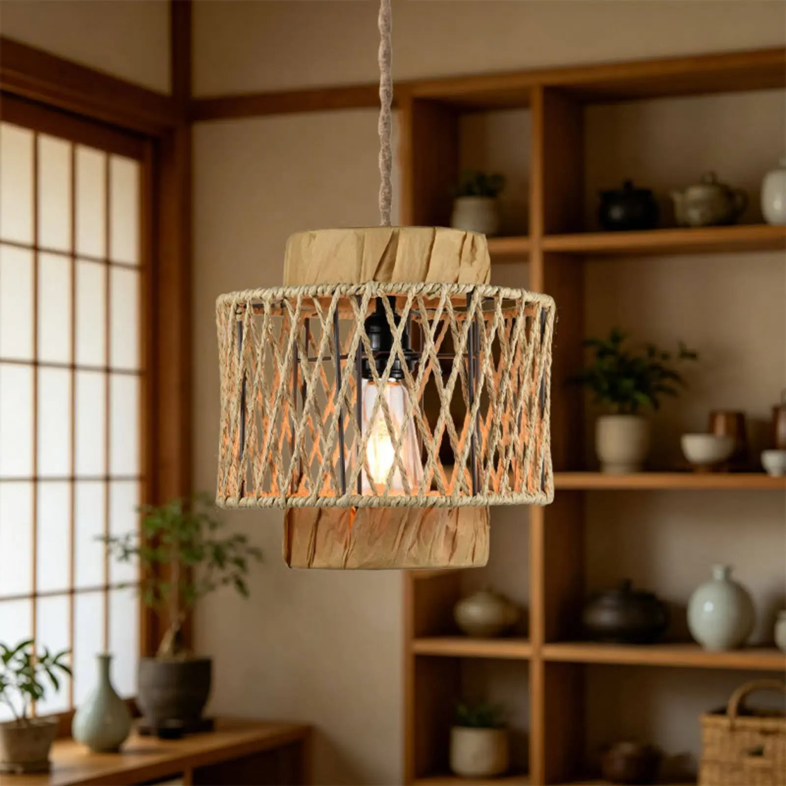 

Handwoven Suspended Lamp Shade Light Luxury Design Paper Rope Lamp Shade Woven Lampshade Handmade Home Lighting for Living Room
