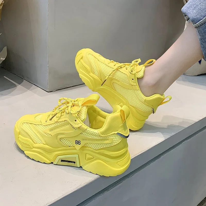 Comemore New Sneakers Women Spring Platform Casual Sports Shoes Fashion Sneaker Basket Yellow Lace-Up Chunky Footwear Woman 2022