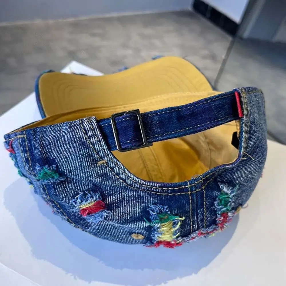 

Adjustable Frayed Denim Baseball Cap Sunshade Hip-hop Unisex Retro Peaked Hat Polyester Versatile Distressed Colorful Casquette