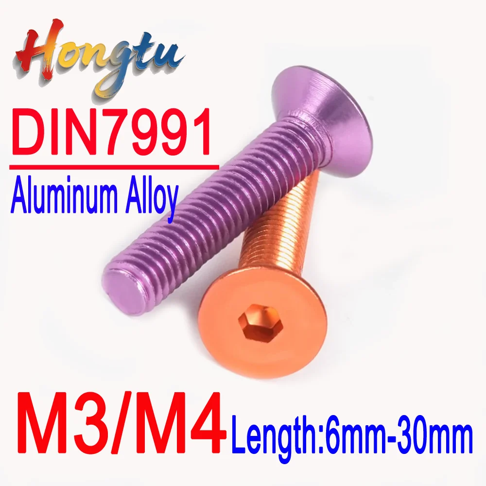 Hongtu M3&M4 DIN7991 Ultra-colourful Aluminum Hexagon Socket Countersunk Head Screws-Coarse Thread Allen Key Screws (10 Colors)