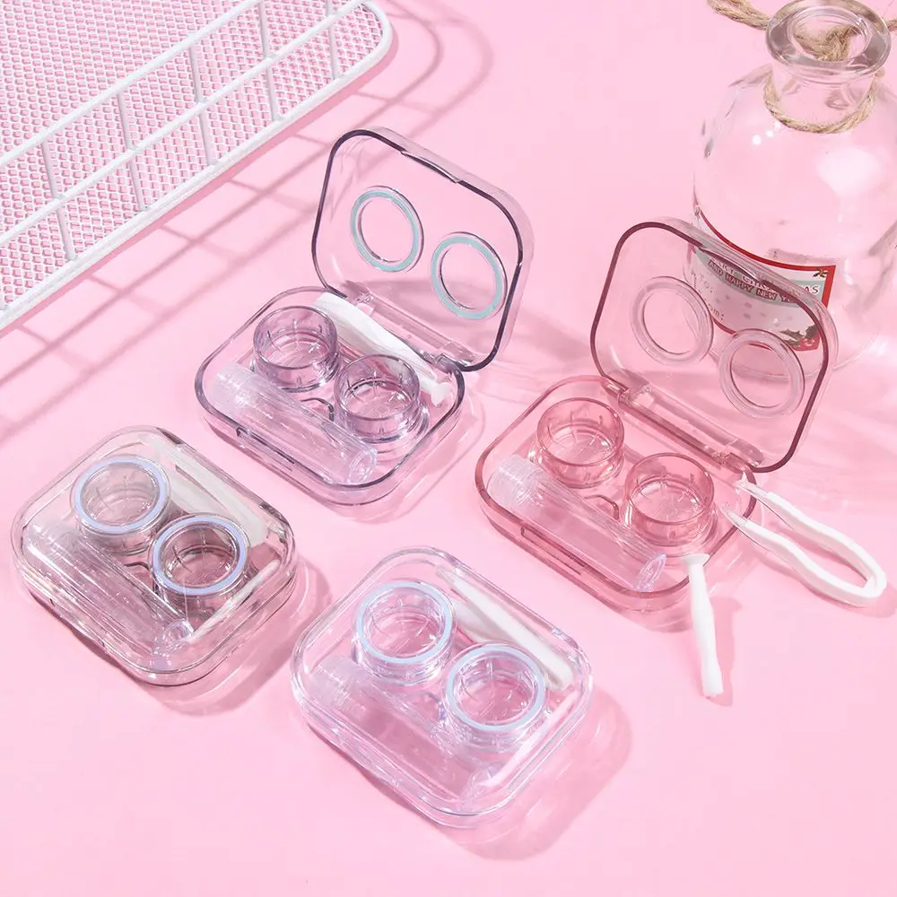 Portable Plastic Contact Lenses Case Transparent Travel Solution Bottle Container Muiltcolor Tweezers Storager Lens Holder