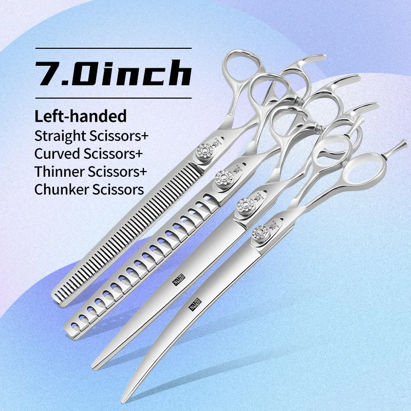 Fenice Linkshandige Professionele 7.0/7.5/8 inch JP440C Snijden Gebogen Pluizige Dunner Chunker Schaar Set Kit Hond Verzorging
