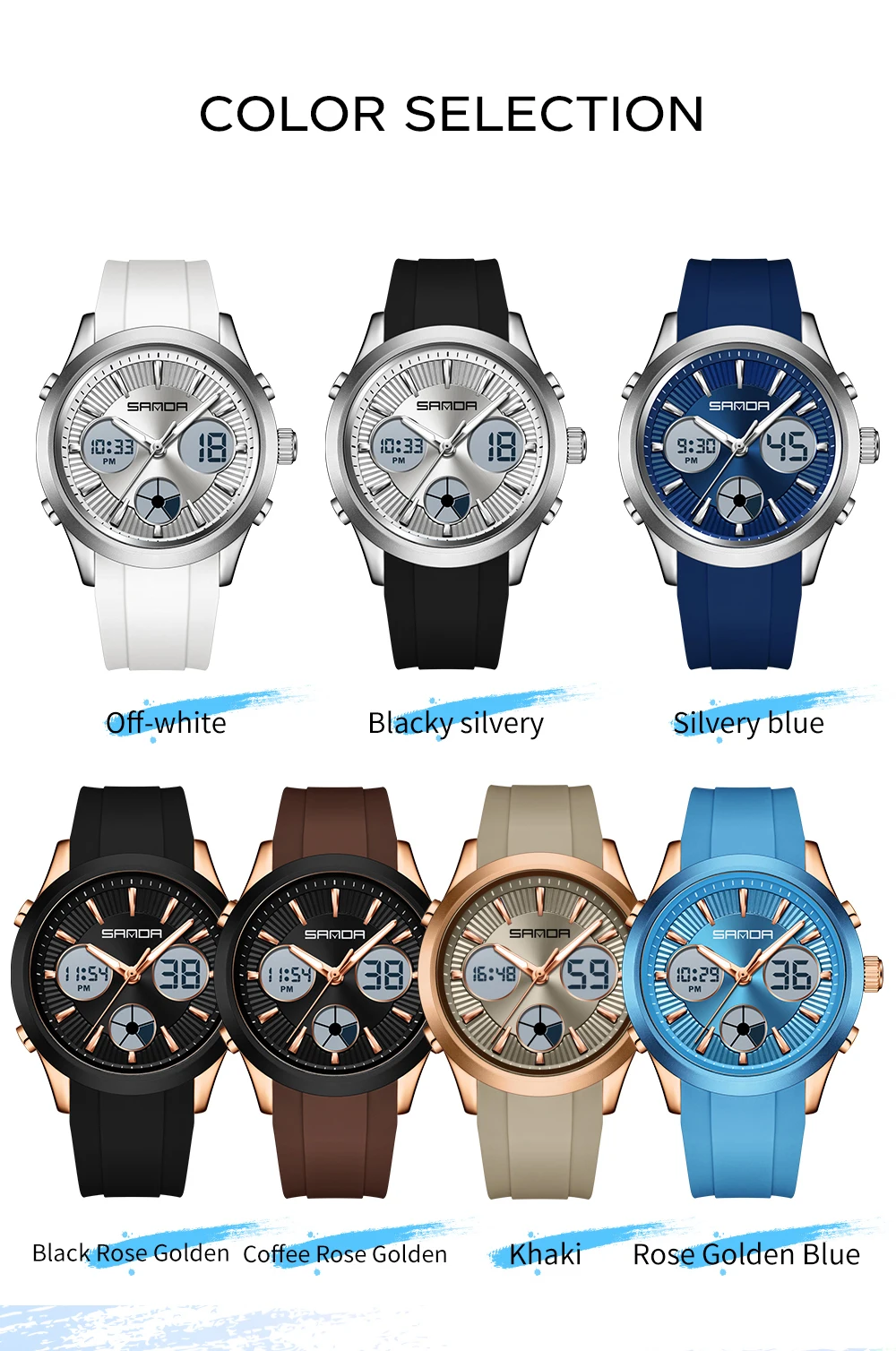 SANDA nuevo 9105 reloj electrónico de moda para hombres con pantalla Dual y luz nocturna impermeable multifuncional para hombres 2025