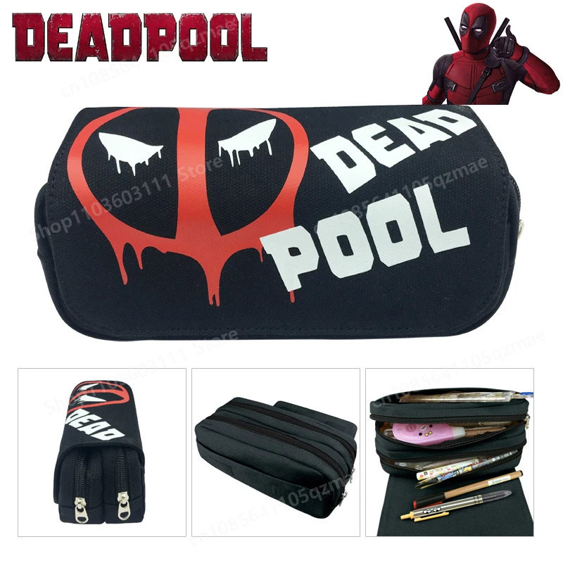 

Deadpools Pencil Case Cool Comics Students Double-deck Pen Bags Storage Tool Stationery Back-to-school Season Children’s Gifts