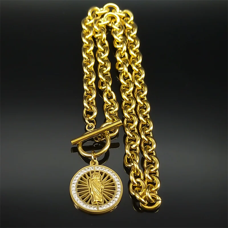 San Judas Tadeo Jewelry Set for Men Women Stainless Steel Crystal Saint Jude Thaddeus Religions Necklace Bracelets Sets ZZZ457