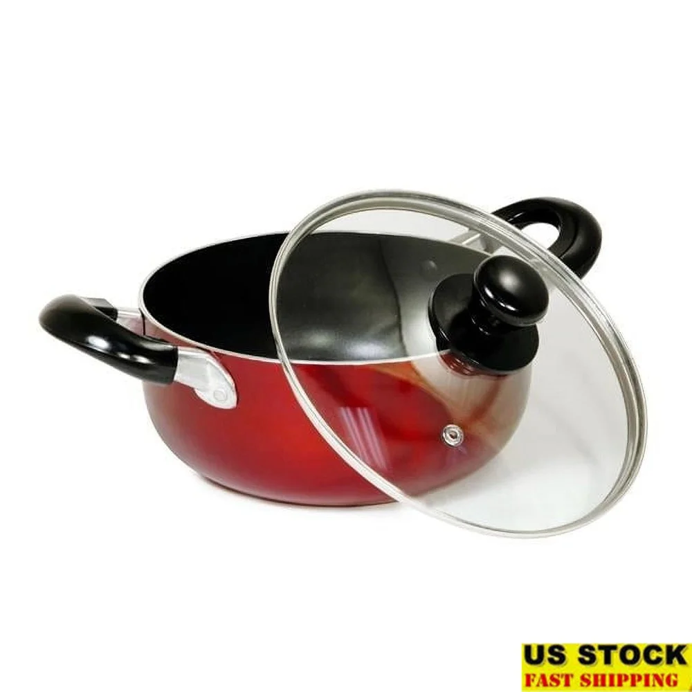 

4Qt Aluminum Dutch Oven Non-Stick Cooking Pot Heavy Gauge Dishwasher Safe Glass Lid Cool Touch Handles Durable Kitchenware