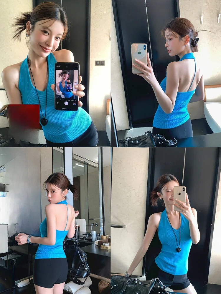 

LIONE Good Wear Basic V-ne Hanging Ne Strap Vest Slimming Sexy Top Women's Faion Summer Outfit Polyester Acrylic Nylon ...