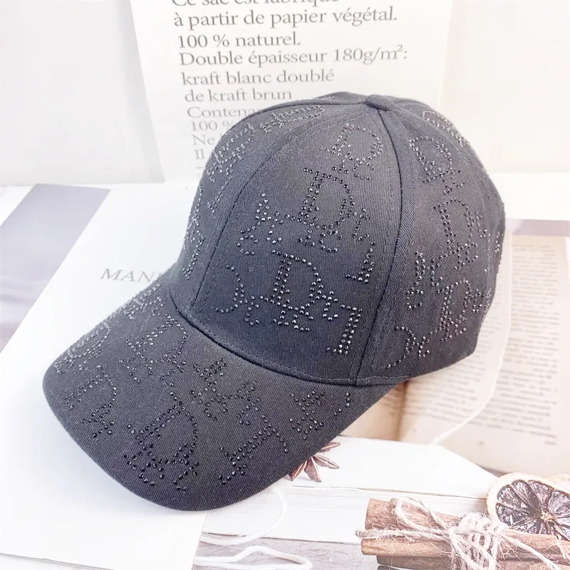 2024 Women\'s Fashion Rhinestone Letters Baseball Cap Sunscreen Sun-shading Duck Tongue Cap Street Shopping Leisure Rebound Cap