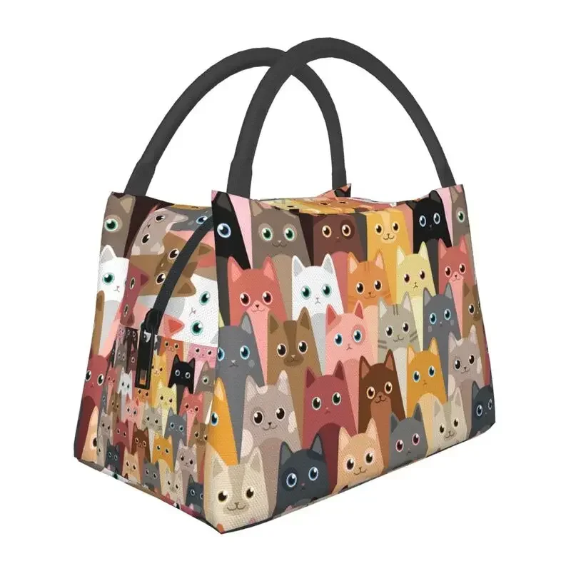 Custom Cartoon Cats Lunch Bag Women Cooler Thermal Insulated Lunch Box for Office Travel