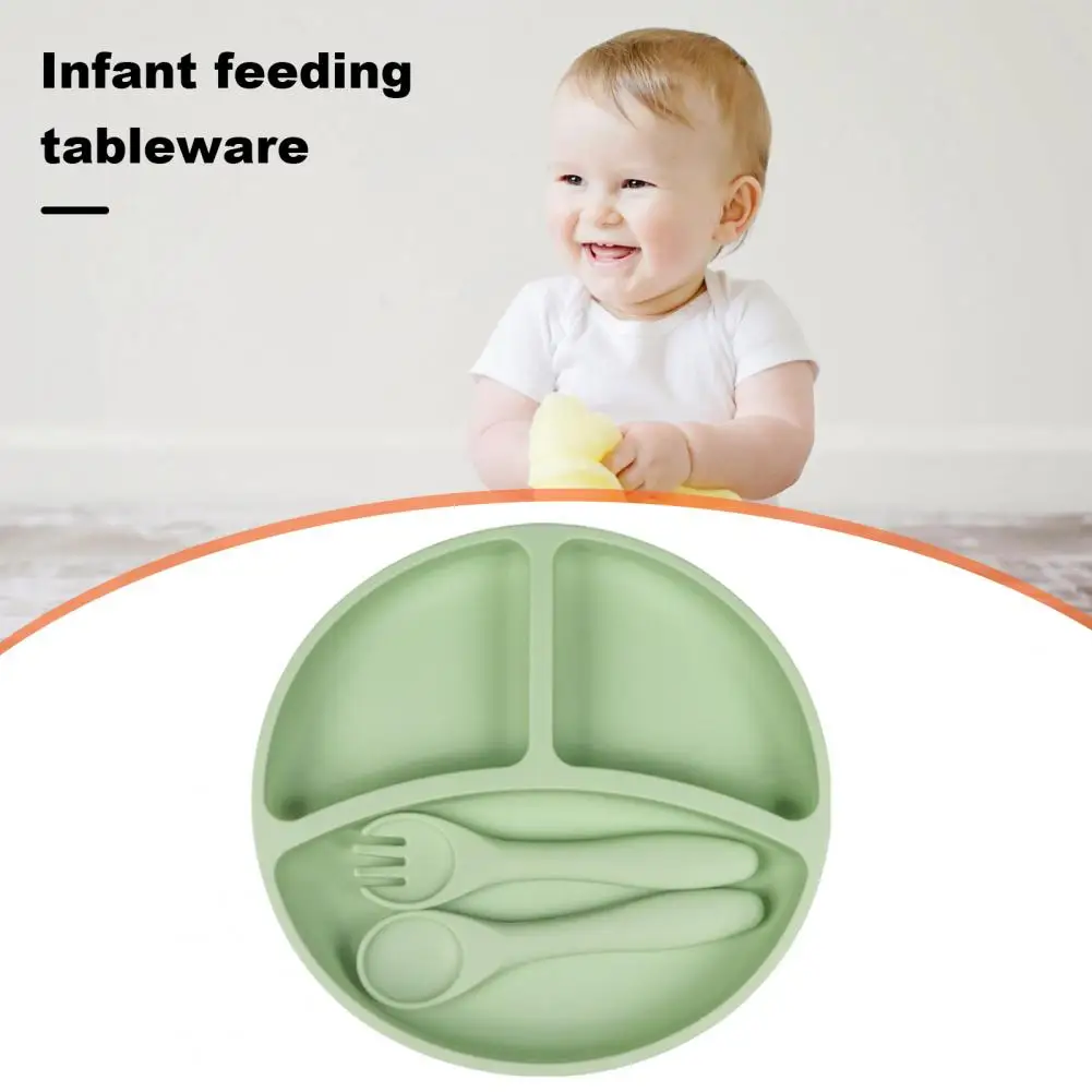Toddler Self-feeding Set Silicone Baby Feeding Set with Divided Suction Plate Toddler Spoon Forks Bpa Free Baby Led for Eating