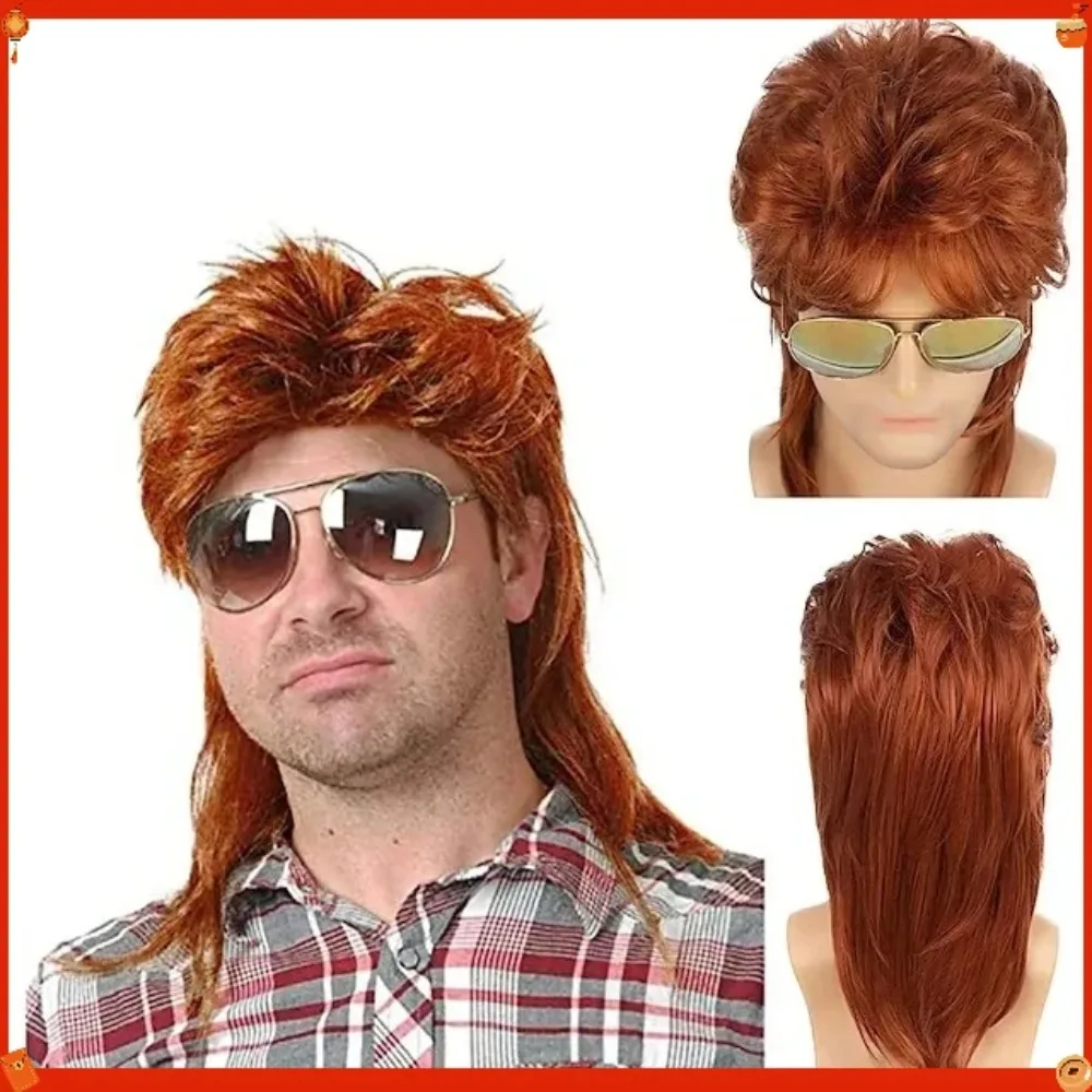 Synthetic Curly Wig for Men Brown 80s Style Costume Party Cosplay Disco Halloween Stage Natural Look Fiber Hair Heat Resistant