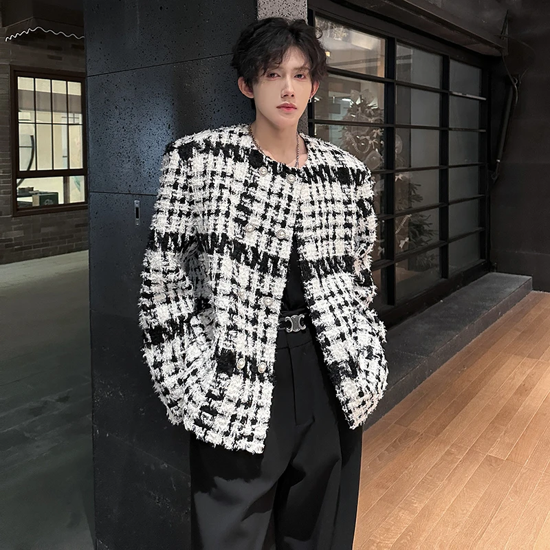 

Spring Faion Men's Cheered oulder Padded Double Breasted Small Fraance Sle Jaet Trendy Thiened Polyester Fiber