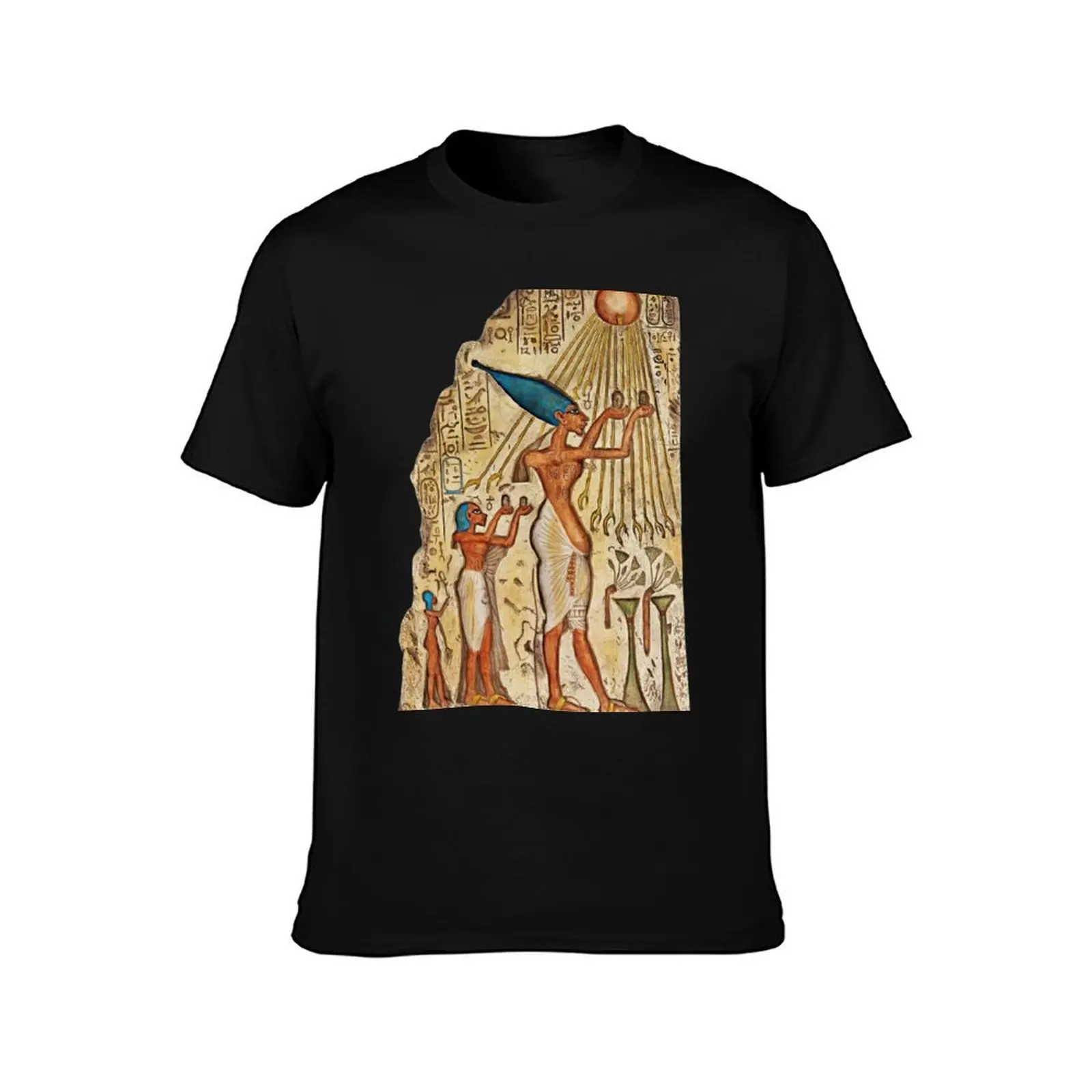 Akhenaten and his Family are worshiping & offerings to Aten the Sun's disc T-Shirt Summer Casual Cotton Tee Unisex Men Women