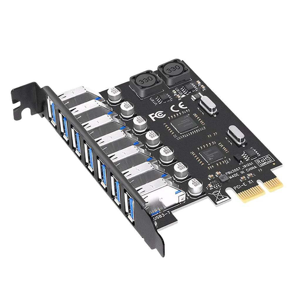 7 Ports USB 3.0 PCI-E Expansion Card Adapter 5Gbps USB 3.0 Hub Adapter PCI Express Connector for Windows 11/10/8/7/XP/Linux