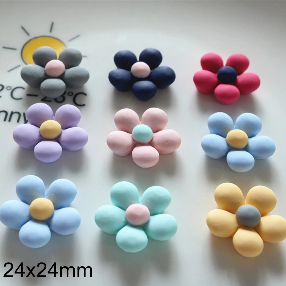 10PCS Matte Five Petal Flower Series Resin Flat Back Cabochons For Hairpin Scrapbooking DIY Jewelry Craft Decoration Accessories