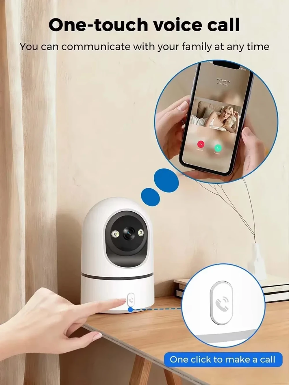 5MP One-Touch Call Baby Monitor - PTZ WiFi Indoor Security Cam with Auto Tracking & Color Night Vision, IP CCTV Surveillance