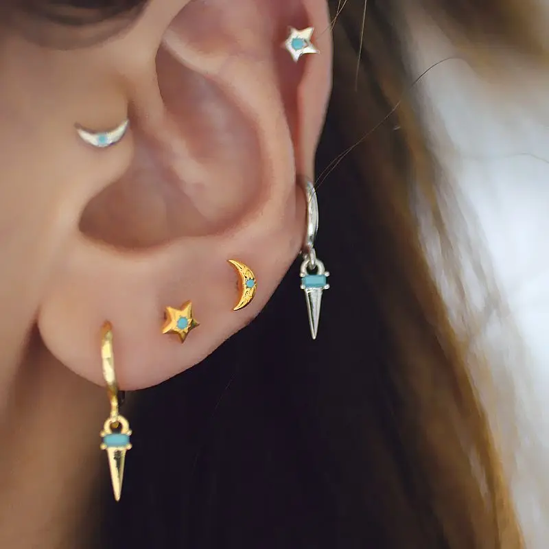 925 Sterling Silver Needle Exquisite Turquoise Silver Earrings for Women Blue Crystal Geometry Pendant Earrings Luxury Jewelry