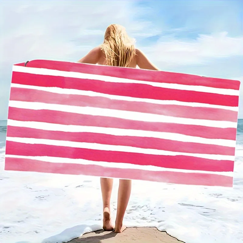 Pink and White Striped Beach Towel: Your Perfect Summer Essential! Suitable for towels, bath towels, beach towels